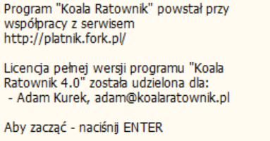 Koala Ratownik - Rejestracja Programu - zobaczysz dane